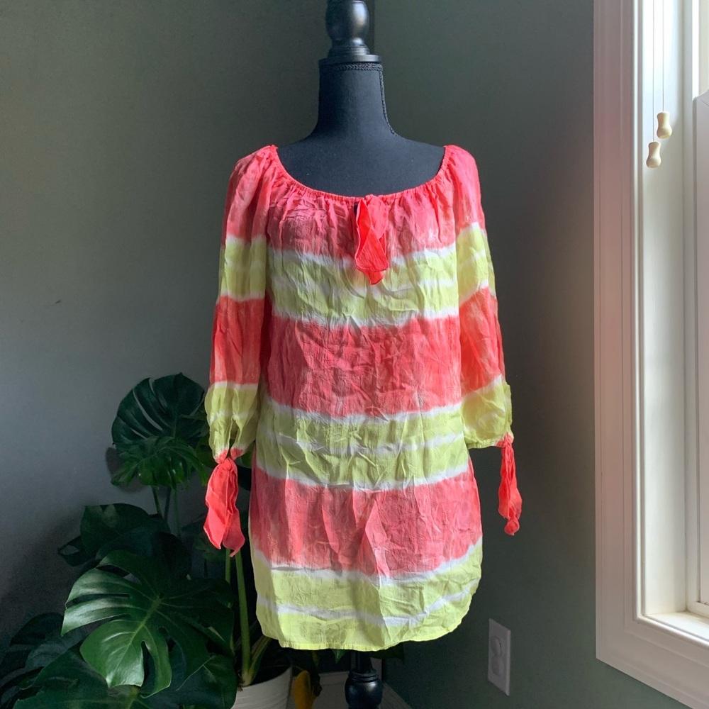 Barbara Lesser Pink & Yellow Tie Dye Top Made in USA